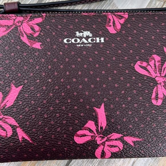 Coach Corner Zip Wristlet In Signature Canvas With Bow Print Bag Wallet Purse - Picture 4 of 7